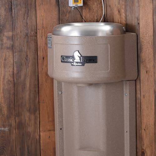 Classic Equine Heated Stall Fount Automatic Waterer mounted on wooden wall