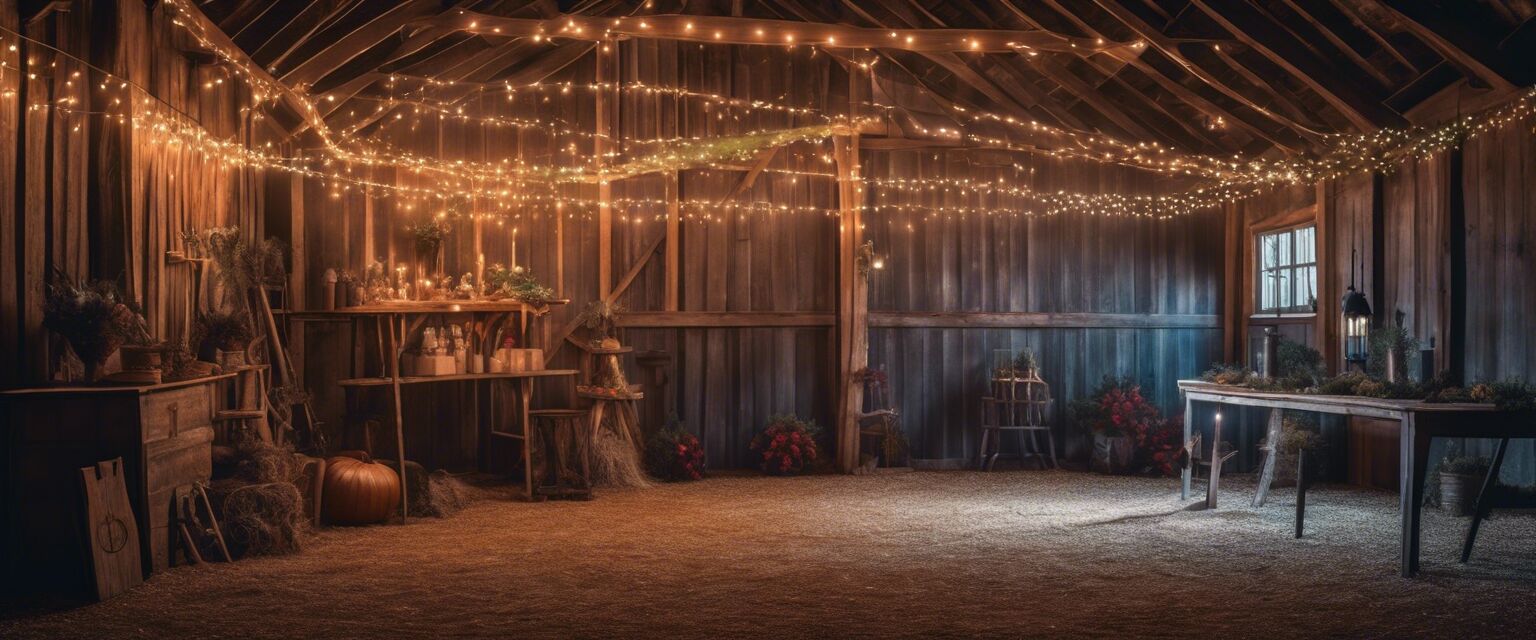 Decorated barn with lights