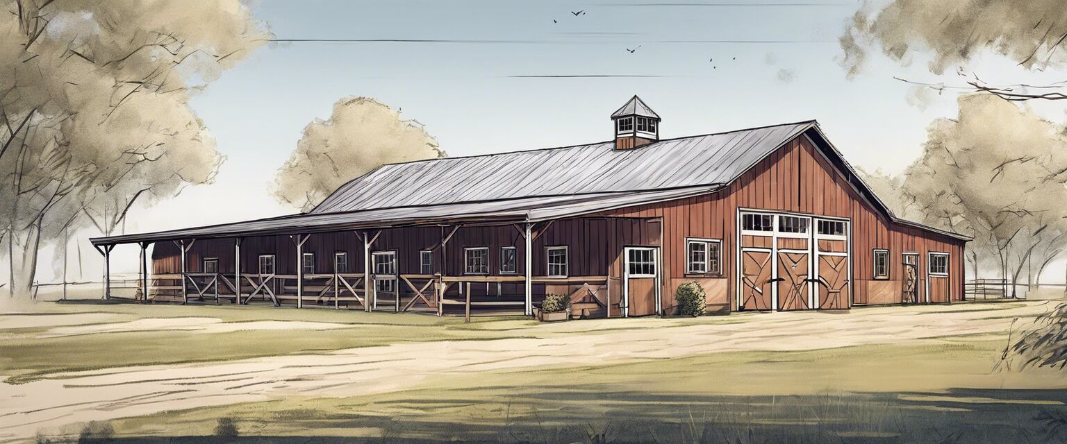 Various designs of horse barns