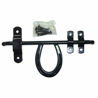 Black metal gate latch with screws