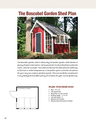 Boscobel garden shed plan with red shed image and floor plan