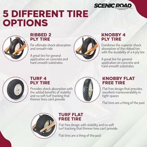 Infographic showing five different tire options with descriptions.