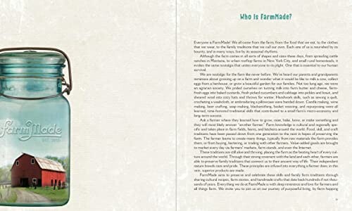 Introduction pages of a book titled 'FarmMade' with text and a jar image.