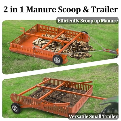 2 in 1 manure scoop and trailer on grass.