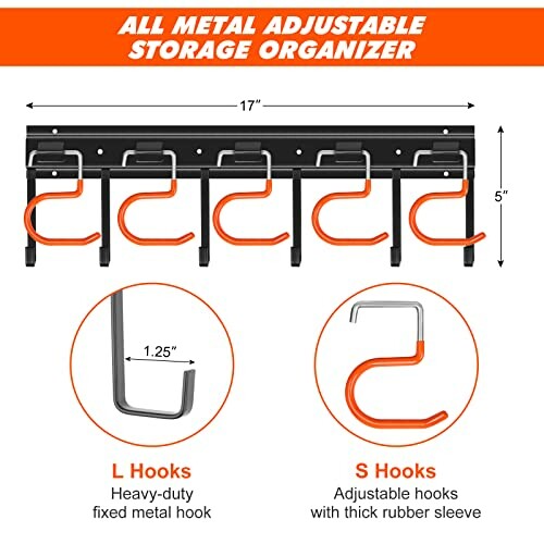 All metal adjustable storage organizer with L and S hooks