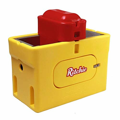 Yellow Ritchie waterer with red top for livestock